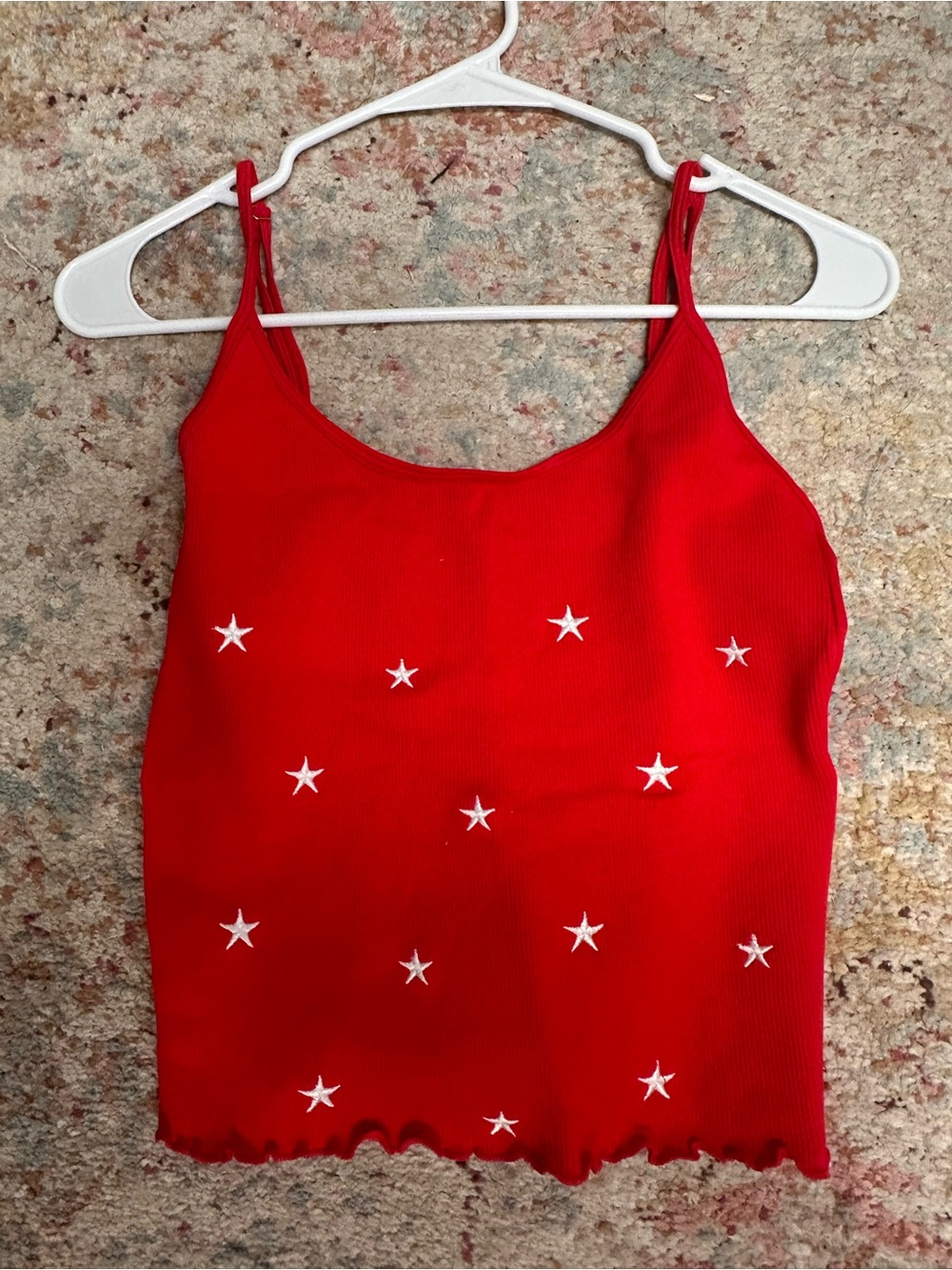Red Star Embroidered Ribbed Cami Tank